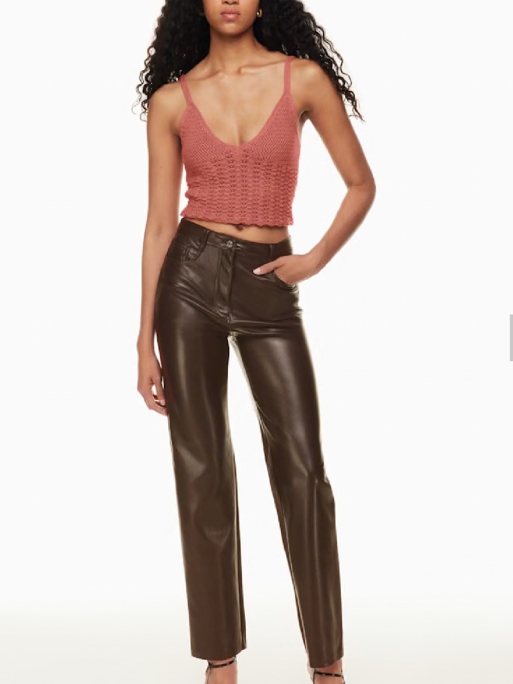 Aritzia Wilfred The Melina Brown Soft Vegan Leather Pants Size 12